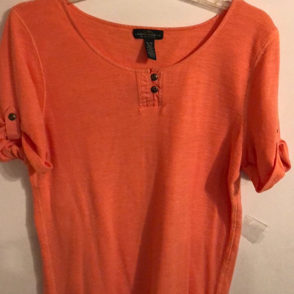 Coral cotton 2-button Lauren top